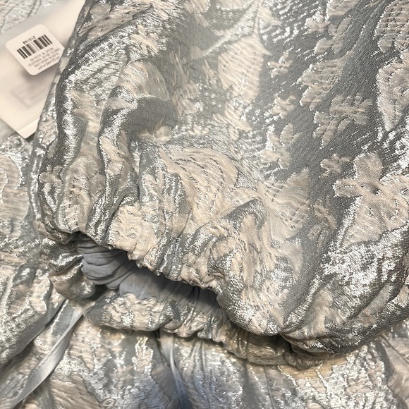 Puff Sleeve Jacquard Silver Blue Dress - Picture 11 of 13